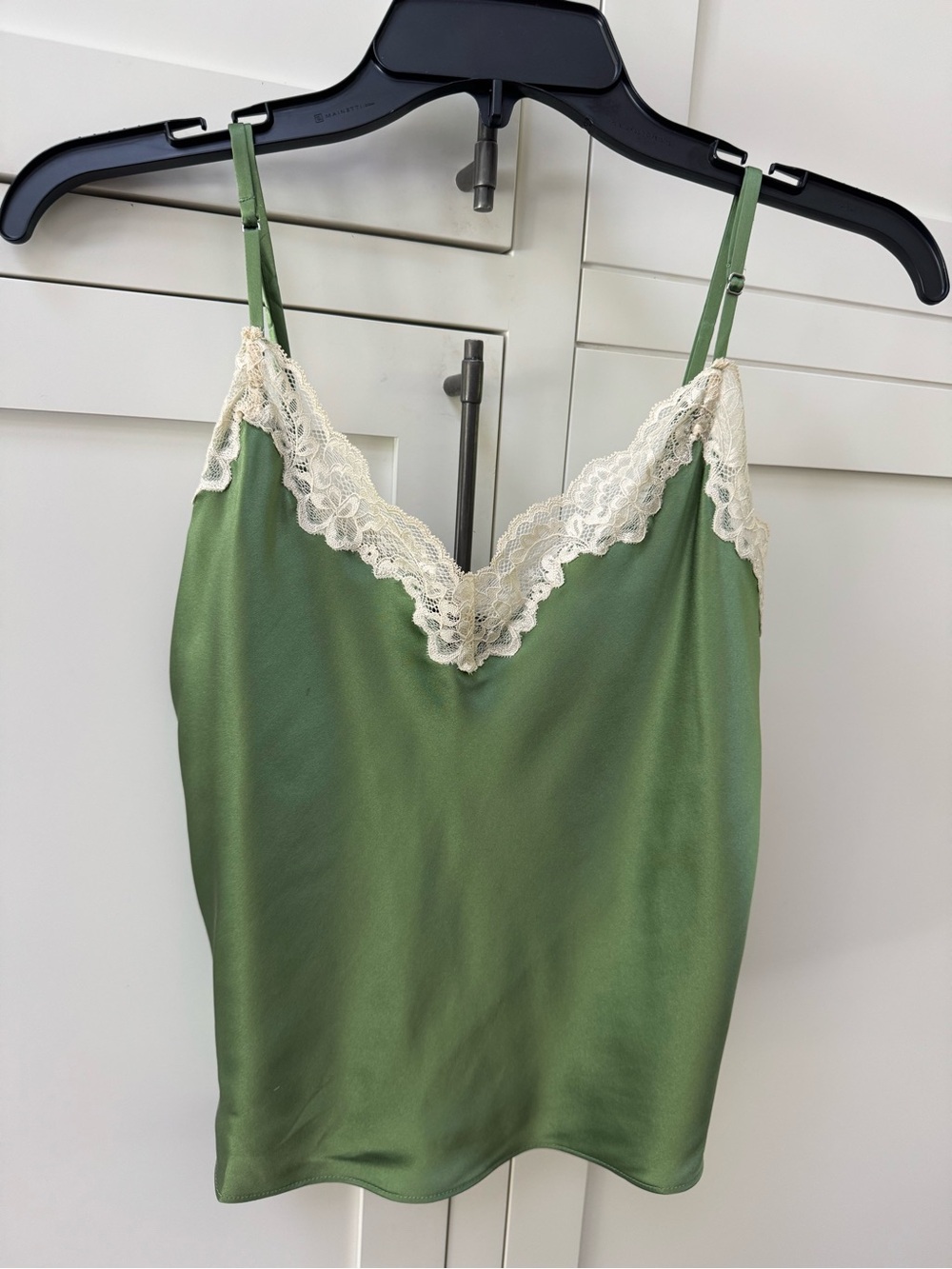 REFORMATION - NWT Teddy Silk Tank Top Small Jade Green Lace 100% Silk S